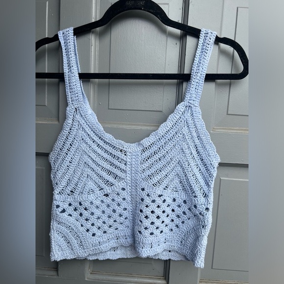 Sans Souci light blue knit sleeveless top size small 100% cotton, bohemian style - Picture 6 of 7